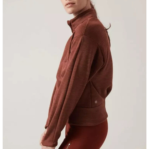 Athleta Altitude Polartec Half Zip Sweatshirt Mahogany Heather Brown Crop Small - Picture 5 of 14